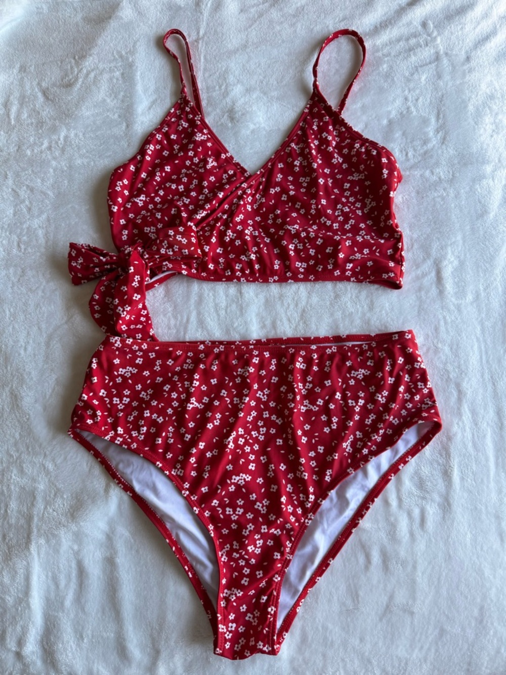 Red Floral Two-Piece High-Waist Bikini